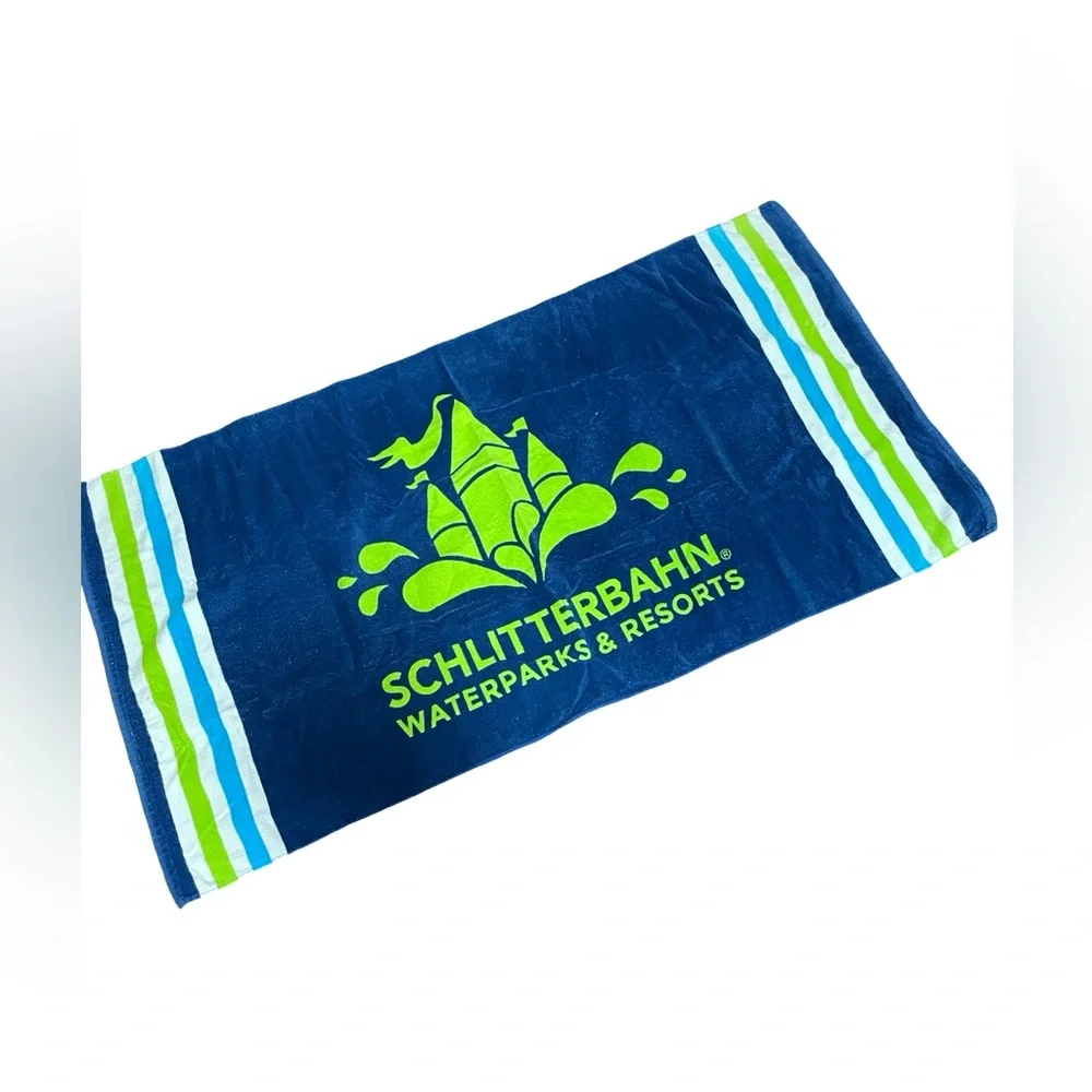 Schlitterbahn Waterparks and Resorts beach towel Velour blue green white striped